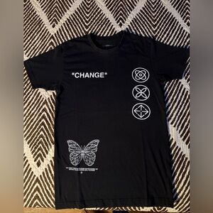 Black Graphic "CHANGE" Short Sleeve Tee with White Prints